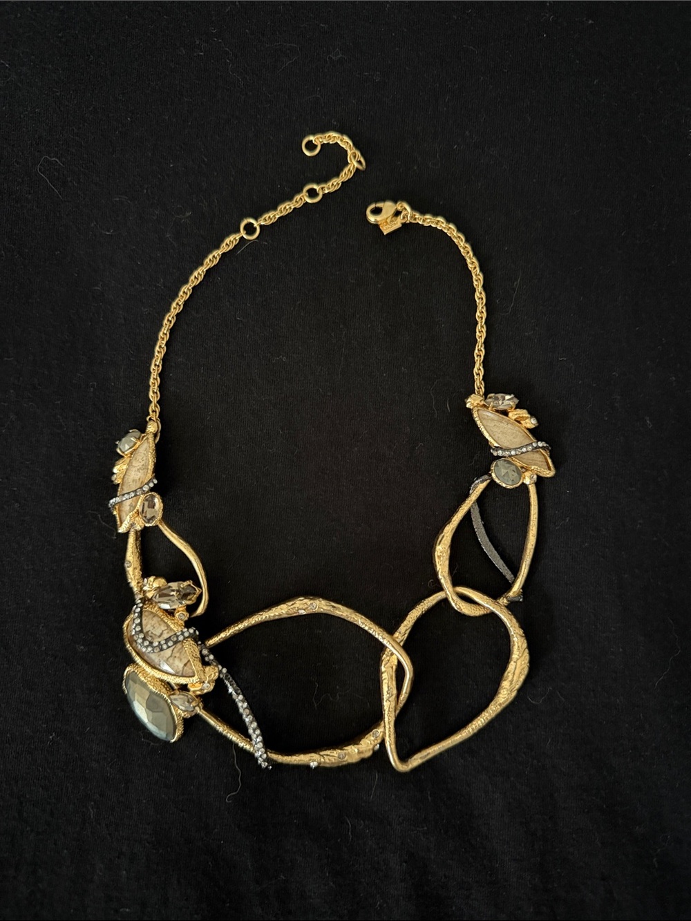 Alexis Bittar Gold-Tone Textured Link Necklace with Clear Crystals